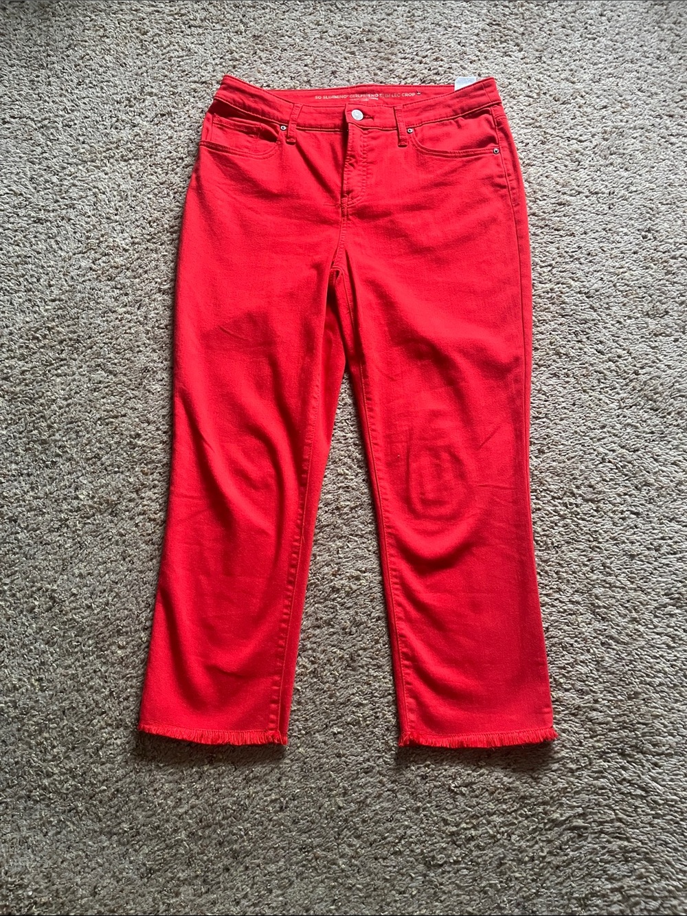 Chico's Vibrant Red Cropped Jeans with Frayed Hem